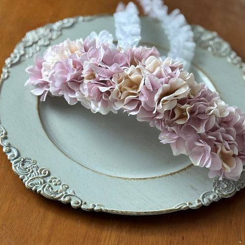 大きめ 紫陽花 犬 ペット ベビー 花カチューシャ 花冠 髪飾り