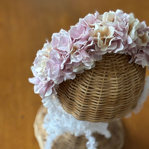 大きめ 紫陽花 犬 ペット ベビー 花カチューシャ 花冠 髪飾り