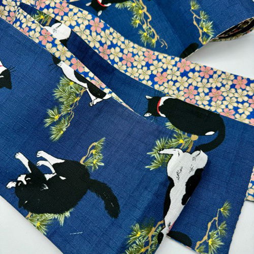 目玉商品】4152木綿半幅帯×2本セット 猫 ×パンダ柄 目玉商品】4152木綿半幅帯×2本セット 猫 ×パンダ柄