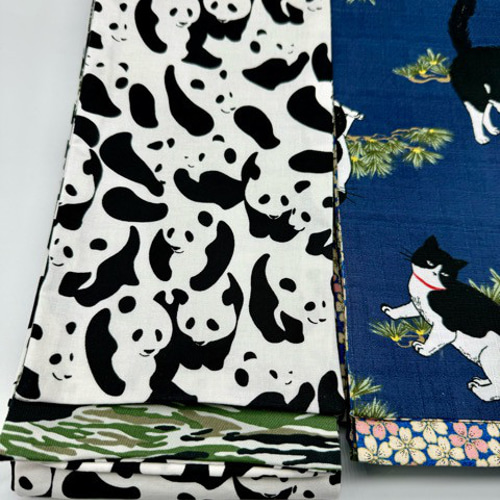 目玉商品】4152木綿半幅帯×2本セット 猫 ×パンダ柄 目玉商品】4152木綿半幅帯×2本セット 猫 ×パンダ柄