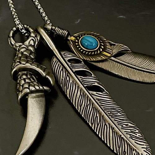 silver 真鍮 ターコイズ ネックレス フェザー メンズ ギフト