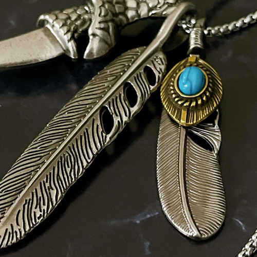 silver 真鍮 ターコイズ ネックレス フェザー メンズ ギフト