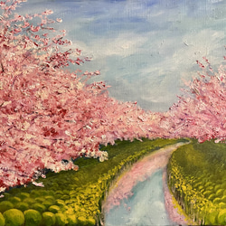 油絵 油彩 油彩画 絵 絵画 【松川の桜】 bbd91fdd1a849fc7cb7ae1d60428c8