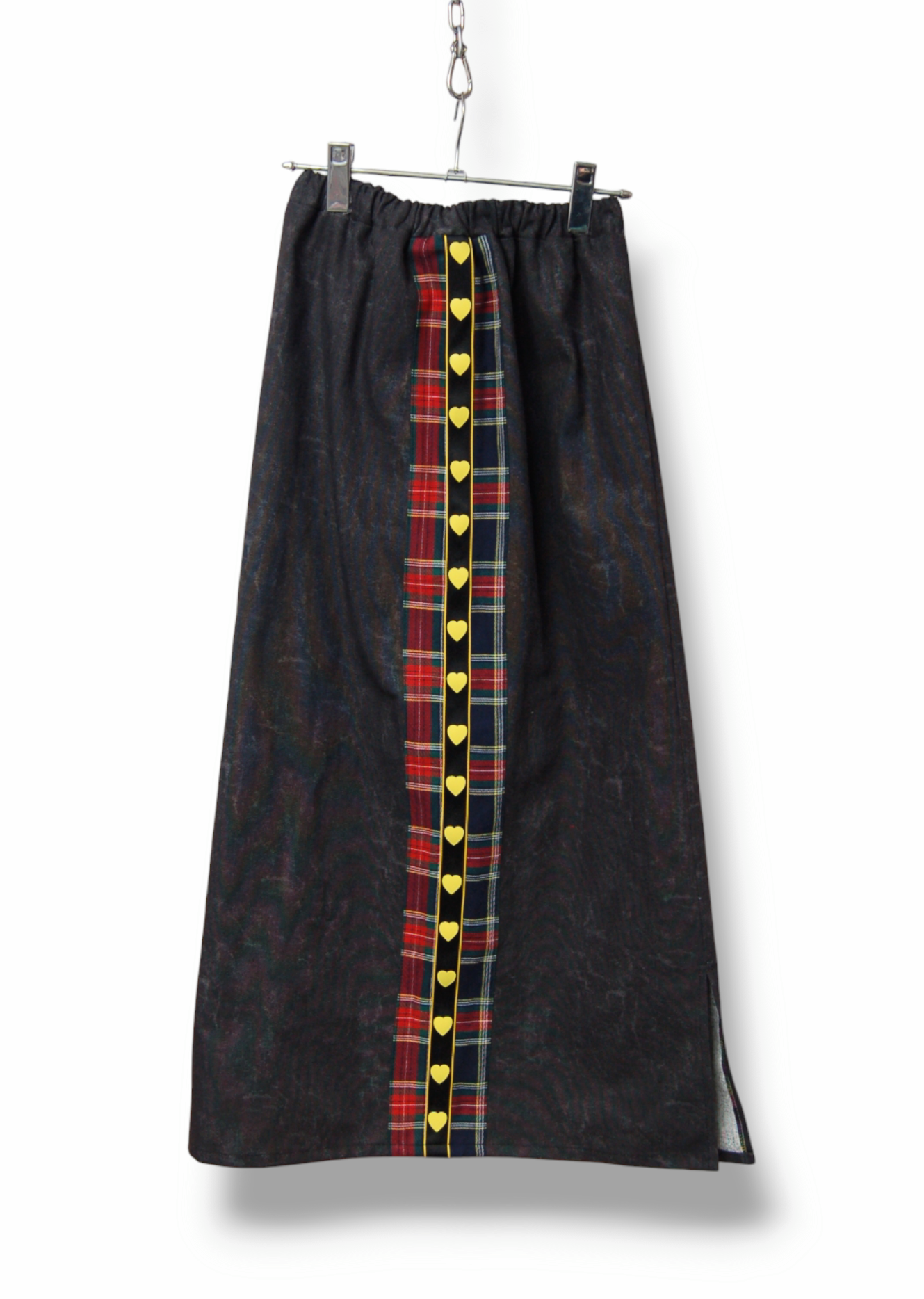 ブラックウォッシュデニム×タータンチェック♡ライン　ロングスカート