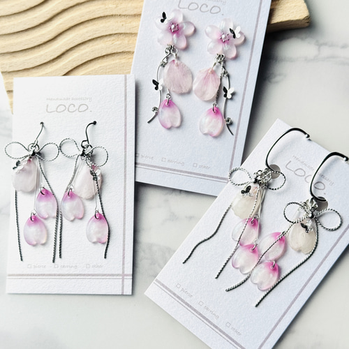 桜蝶々（イヤリング変更可）本物の桜の花びらを使ったアクセサリー