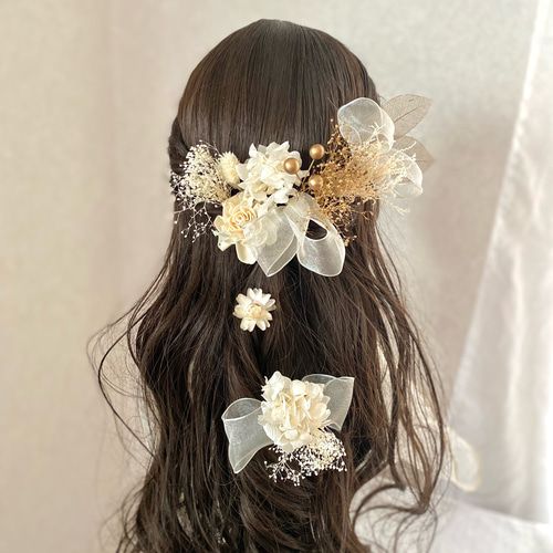 ꕤ*.゜月の形ドライフラワーネックレス　秋色　　　リボンパーツ ꕤ*.゜月の形ドライフラワーネックレス 秋色 リボンパーツ