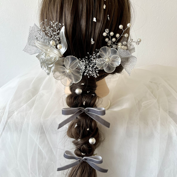 アメリカンフラワー＊シルバー＊髪飾り＊リボン 成人式 卒業式 結婚式 6枚目の画像