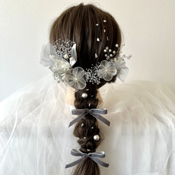 アメリカンフラワー＊シルバー＊髪飾り＊リボン 成人式 卒業式 結婚式 5枚目の画像