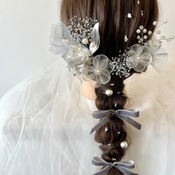 アメリカンフラワー＊シルバー＊髪飾り＊リボン 成人式 卒業式 結婚式 4枚目の画像