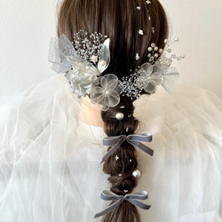 アメリカンフラワー＊シルバー＊髪飾り＊リボン 成人式 卒業式 結婚式 1枚目の画像