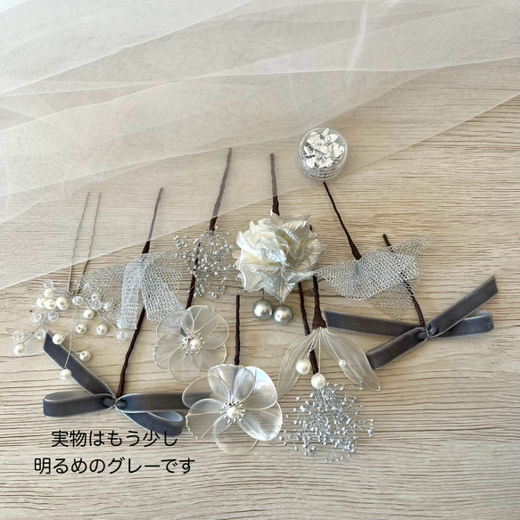 アメリカンフラワー＊シルバー＊髪飾り＊リボン 成人式 卒業式 結婚式 7枚目の画像
