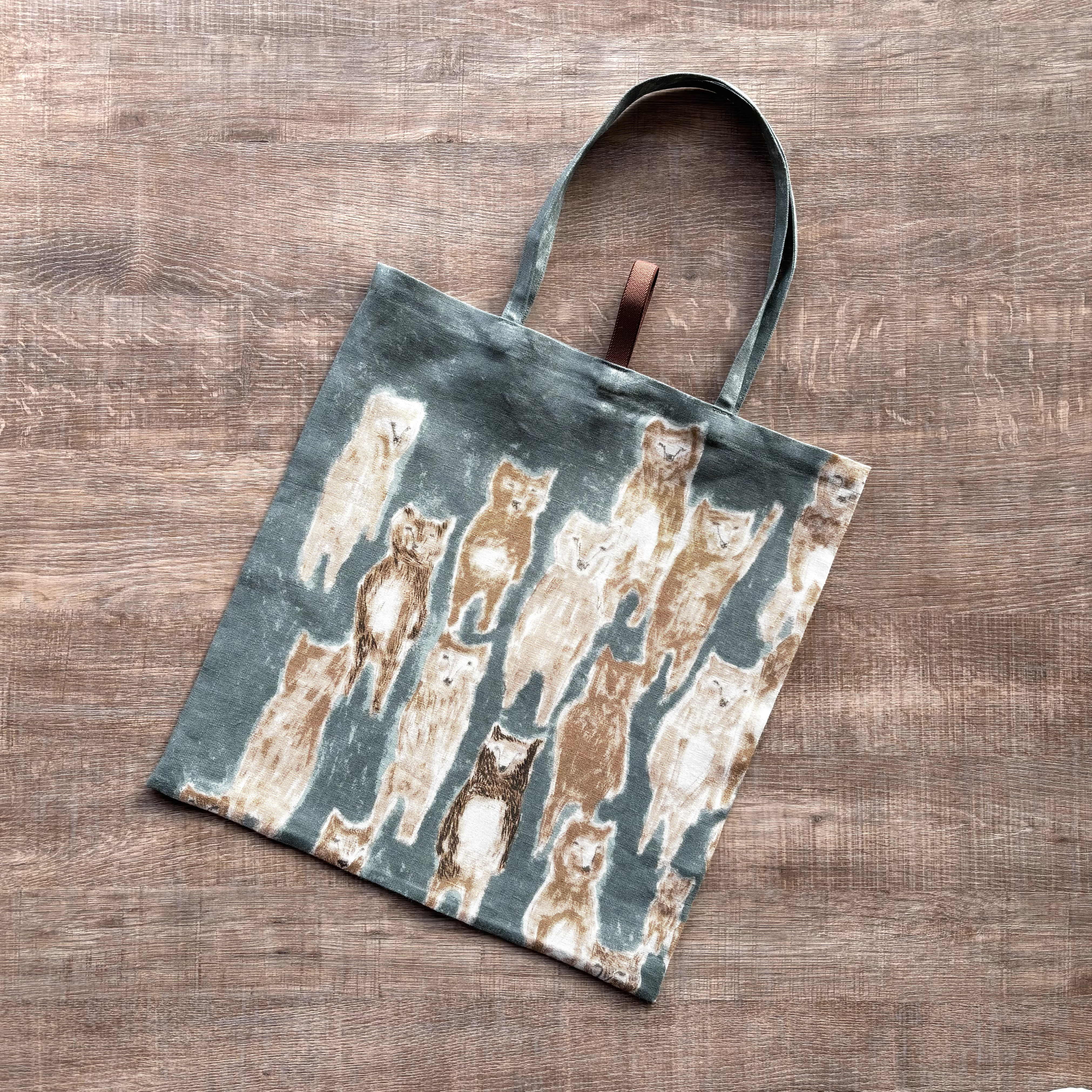 リネン クマさんエコバッグ(フラットM,alive,green)ミナペルホネンファブリック使用