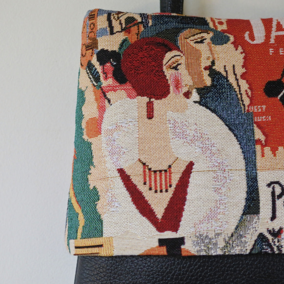 ★ジャガード織の黒いトートバッグ(黒＆パリ) 4枚目の画像