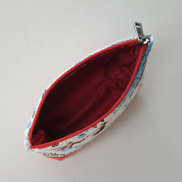 [売約済]フランス生地赤いジャガード織ポーチ、パリの風景 6枚目の画像