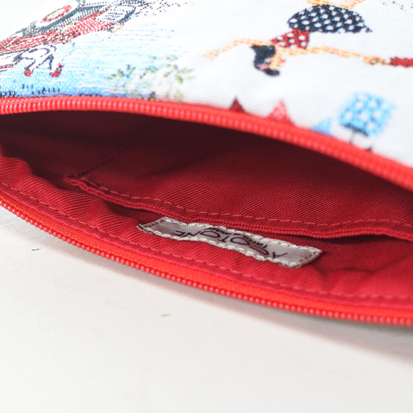 [売約済]フランス生地赤いジャガード織ポーチ、パリの風景 7枚目の画像