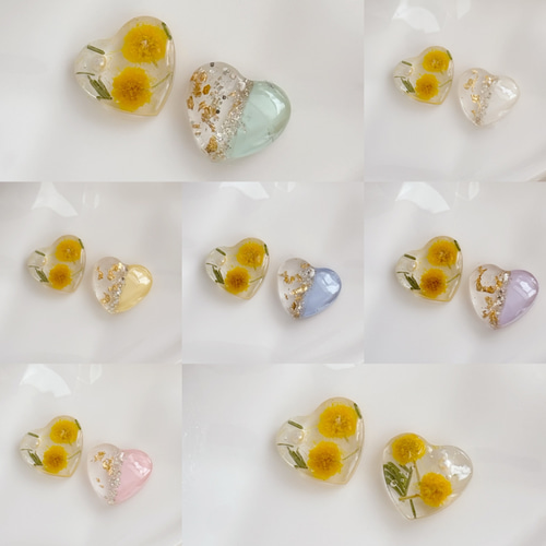 ♡送料無料♡ミモザのハートレジンピアス ステンレス 樹脂ポスト