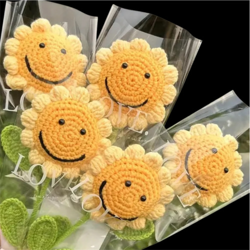 編み花 カラー ニットフラワー （かぎ針編み 花籠ニットバッグ 