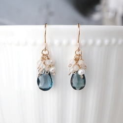 美しいベビースイスブルートパーズブリオレットのピアスチャーム14kgf