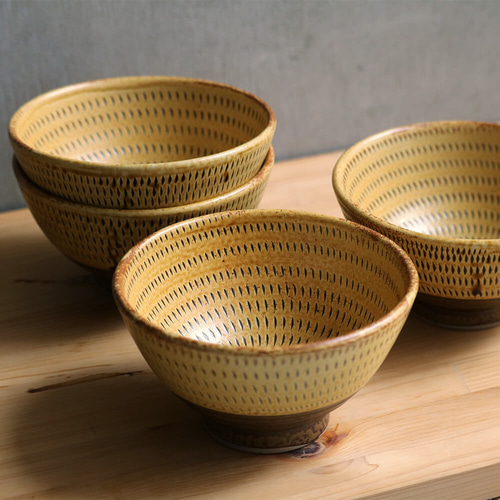 小石原焼 飯茶碗 中 茶碗 飯椀 両面 飛鉋 どうけ釉 直径約12.0cm