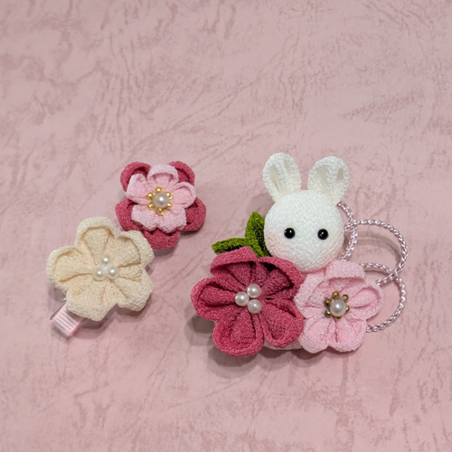 つまみ細工♡桜♡ベビーヘアクリップ　ヘアゴム つまみ細工♡桜♡ベビーヘアクリップ ヘアゴム オーダー♡つまみ細工桜