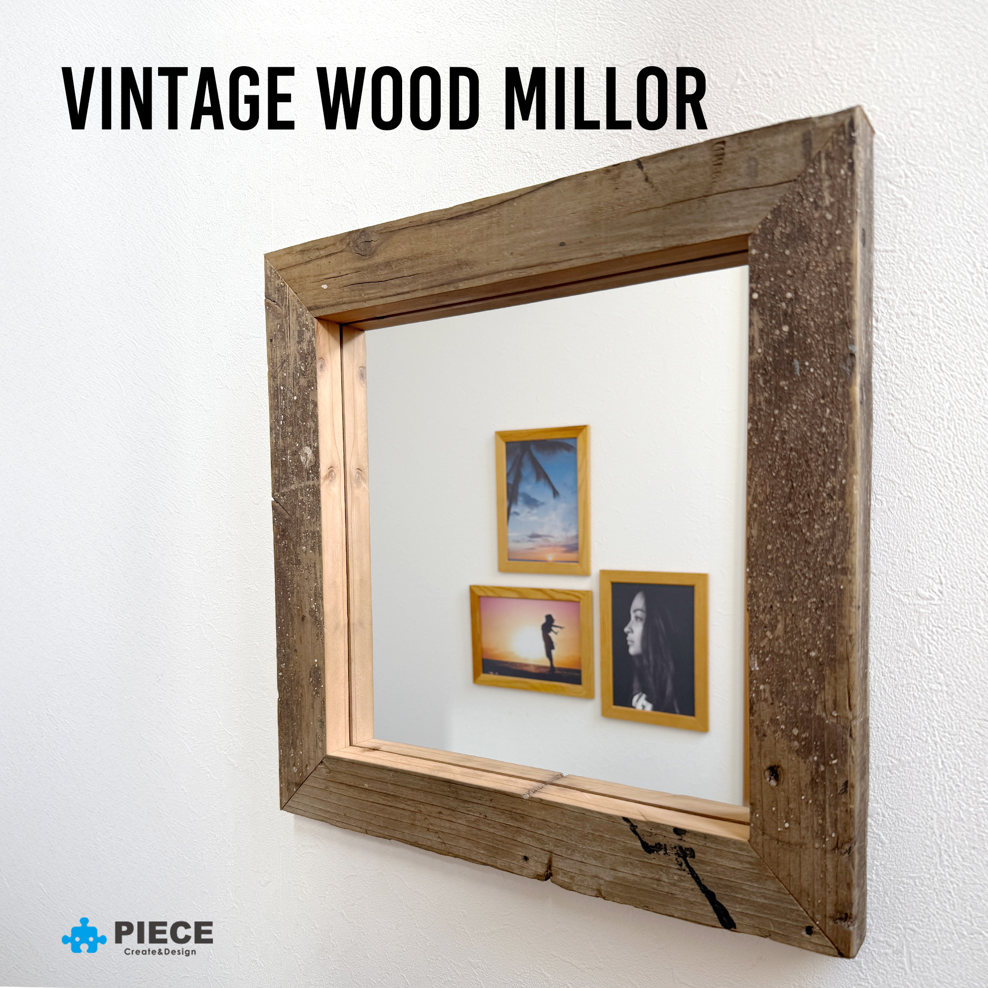 ウォールミラー 鏡 卓上 壁掛け 古材 ビンテージ アンティーク インテリア 古道具 m03 4,000円