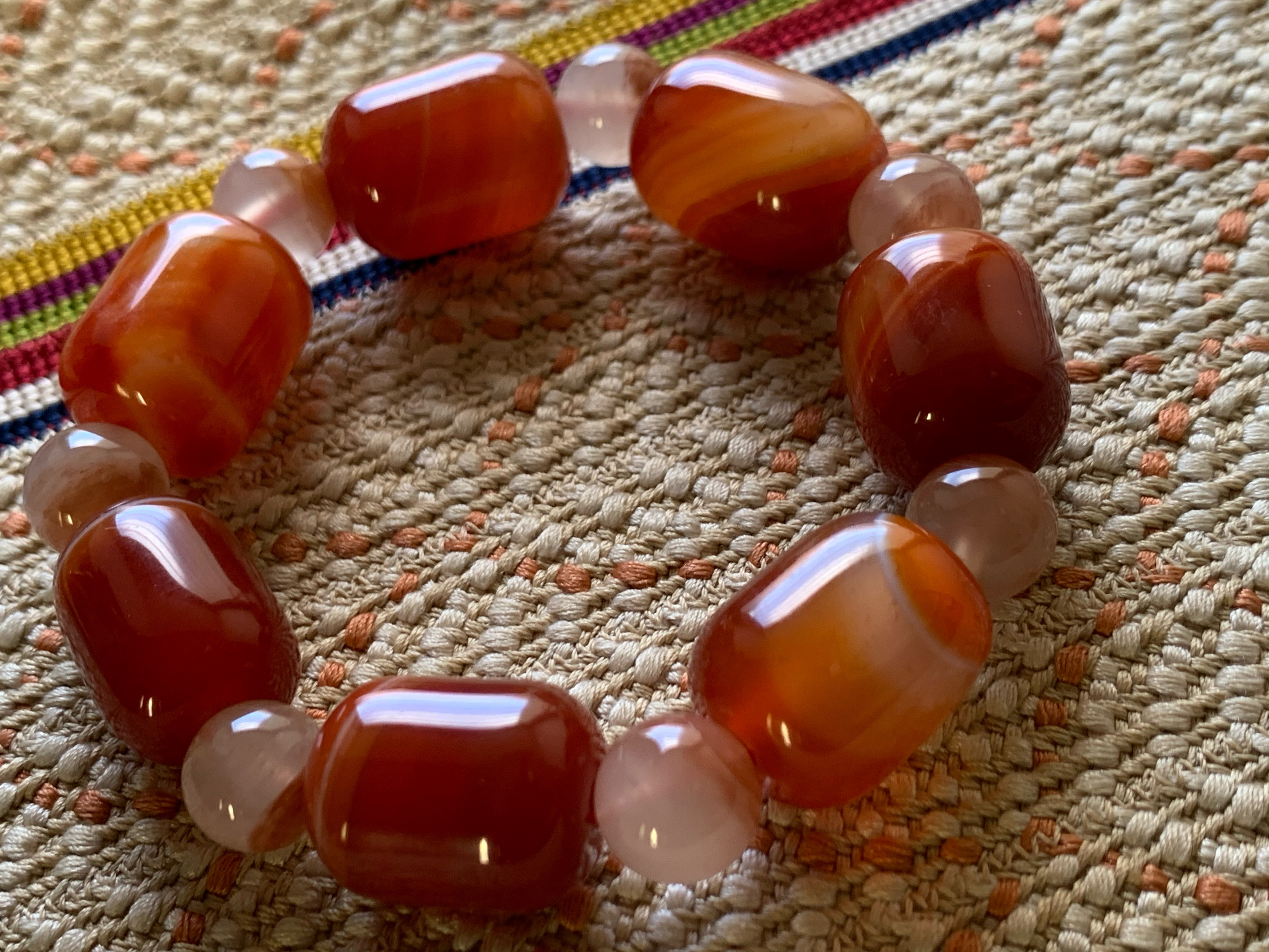 古い路路通珠赤瑪瑙と天然色瑪瑙のエンドレスブレスレット