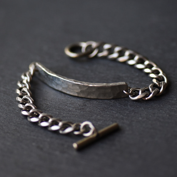 錫 (スズ) × silver ブレスレット【 ID Chain Bracelet -KIHEI- 】 1枚目の画像