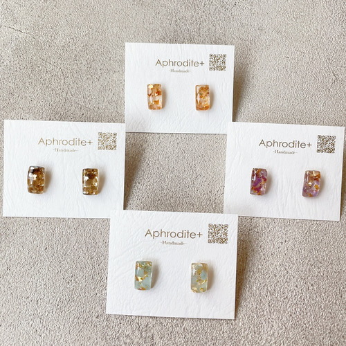 天然石のスクエアピアス スモーキークォーツ ピアス（スタッド・一粒