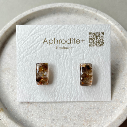 天然石のスクエアピアス スモーキークォーツ ピアス（スタッド・一粒