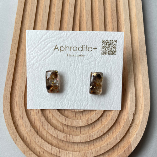 天然石のスクエアピアス スモーキークォーツ ピアス（スタッド・一粒