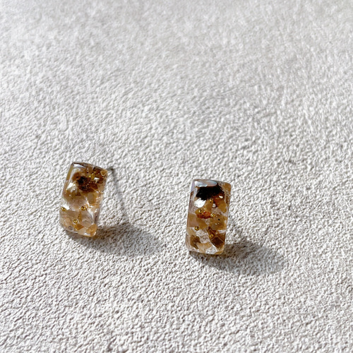 天然石のスクエアピアス スモーキークォーツ ピアス（スタッド・一粒