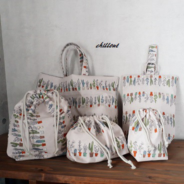 【ソフトリネン】入園バッグ５点セット：サボテン：くすみピンク【0426】