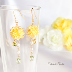 菜の花のピアス/イヤリング つまみ細工 正絹羽二重 シルク ピアス