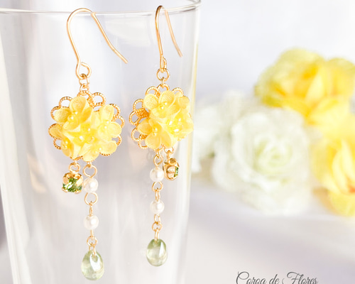 菜の花のピアス/イヤリング つまみ細工 正絹羽二重 シルク ピアス