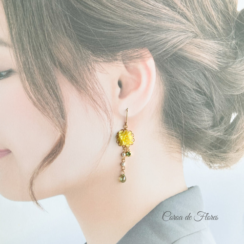 菜の花のピアス/イヤリング つまみ細工 正絹羽二重 シルク ピアス