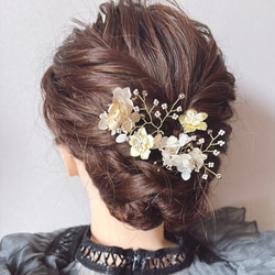 ゴールド　紫色　ラベンダー　ビーズ　髪飾り　お花　ユーピン　ヘアピン　お呼ばれ　入学式　卒業式　結婚式　シンプル 9枚目の画像