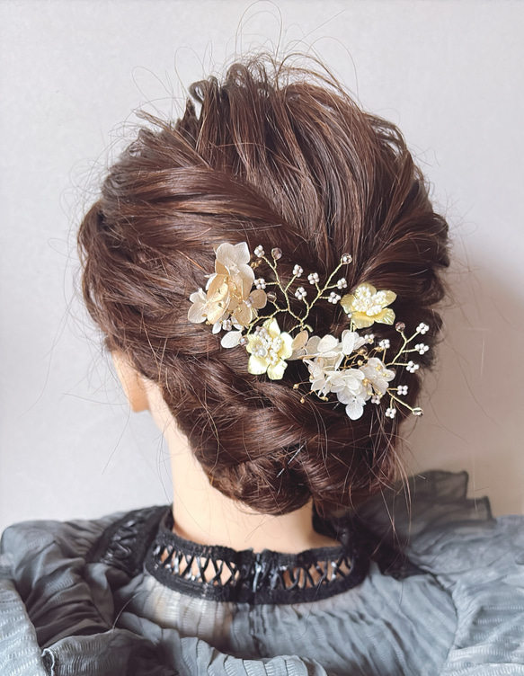 ゴールド　紫色　ラベンダー　ビーズ　髪飾り　お花　ユーピン　ヘアピン　お呼ばれ　入学式　卒業式　結婚式　シンプル 9枚目の画像