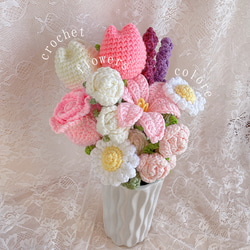 枯れない編み物の花束》紫ブーケ 編み花束 毛糸 かぎ編み 枯れない花