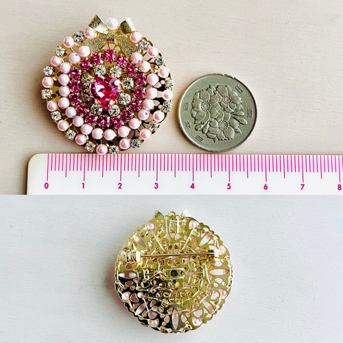 新作貴和クリスタルハートリボンブローチピンク ブローチ sweetnail16