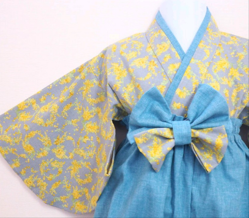 ベビー袴☆幸せ運ぶミモザのリース☆０〜３歳☆お食い初め☆初節句☆ひな祭り☆こどもの日