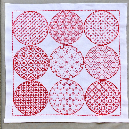 刺し子の花ふきん【一目刺しの寄せ模様㉓ 赤】 その他キッチン小物 i 