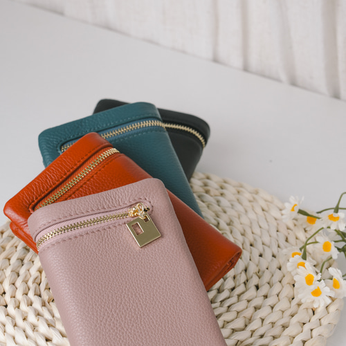 牛革製❤外側ファスナー付き❤二つ折り財布】上品│マグネット式