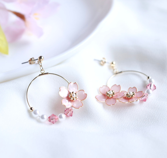 桜フープピアス・イヤリング Perl pink サクラ さくら ピアス