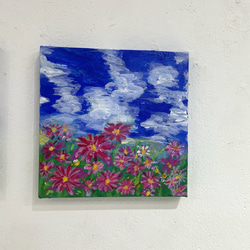 ◯絵画　アクリル画　額装品 コスモス アクリル画 15✕15センチの小品 絵画 ギャラリーtoteme 通販
