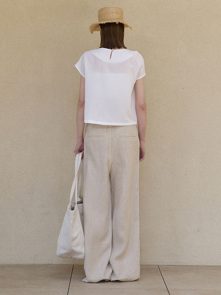 純亜麻通勤ロングパンツ 春夏パンツ松ストレートパンツ