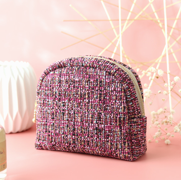 ツイード生地 ラウンドポーチC AMSTERDAM Roze 1枚目の画像