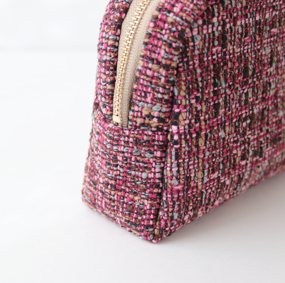 ツイード生地 ラウンドポーチC AMSTERDAM Roze 4枚目の画像