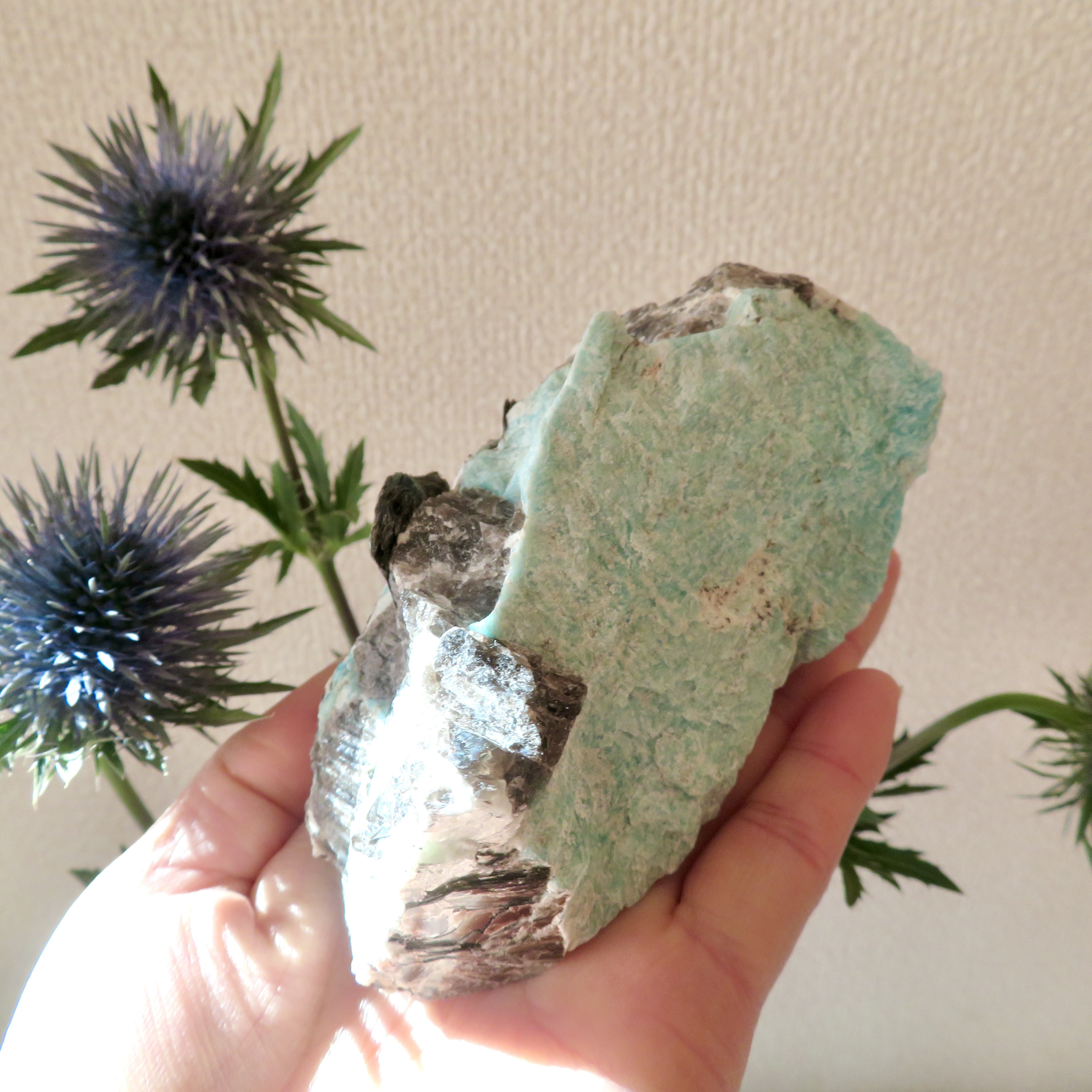 【美しい鉱物標本】アマゾナイトと雲母の共生石／337g