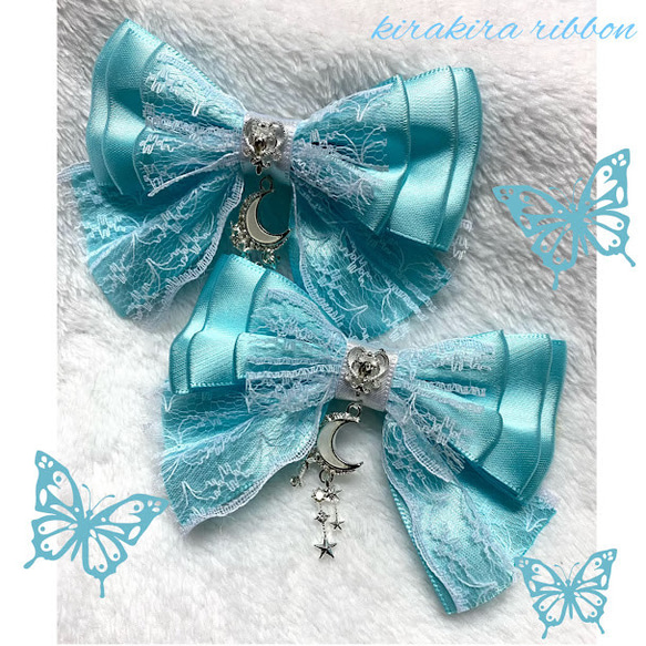 リボン ヘアアクセサリー 量産型 水色界隈 水色 病みかわ サブカル