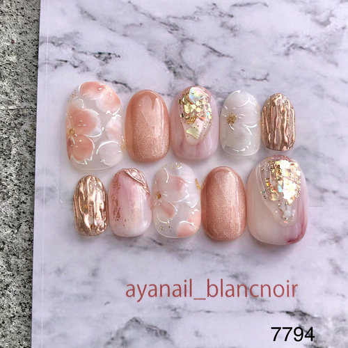 ネイルチップオーダー桜結婚式成人式卒業式春ニュアンスハンドメイド